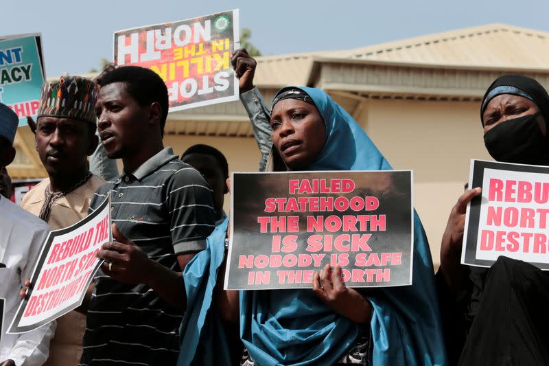 Demonstrators gather to urge authorities to rescue hundreds of abducted schoolboys, in northwestern state of Katsina