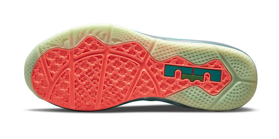 The outsole of the Nike LeBron 9 Low “White Lime and Bright Mango.” - Credit: Courtesy of Nike