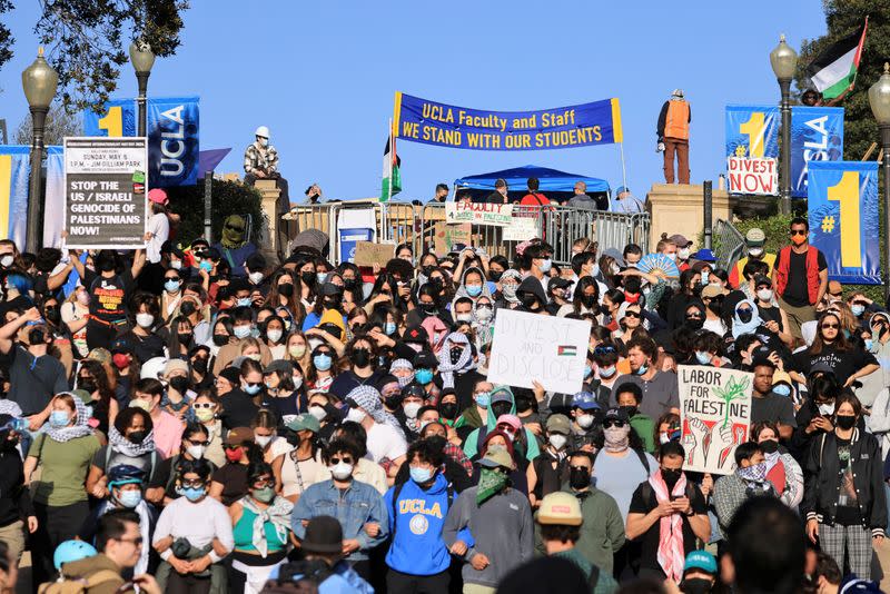 FILE PHOTO: Protesters gather at the University of California Los Angeles