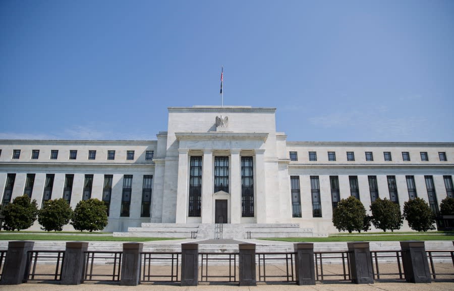 The Federal Reserve Building on Constitution Avenue in Washington is seen Aug. 2, 2017, in Washington. The Federal Reserve said Monday, May 9, 2022 that Russia’s war in Ukraine and surging inflation are now the greatest threats facing the global economy, supplanting the coronavirus pandemic. (AP Photo/Pablo Martinez Monsivais)