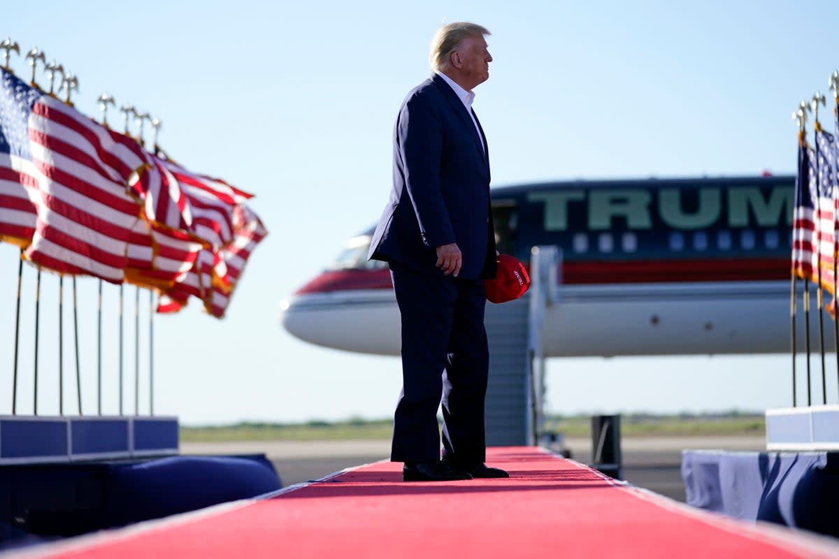Former President Donald Trump arrives to speak at his rally in Waco, Texas (AP)