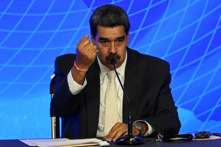 Le président vénézuélien Nicolas Maduro lors d'un point de presse au palais présidentiel de Miraflores à Caracas, le 12 juin 2023 (YURI CORTEZ)