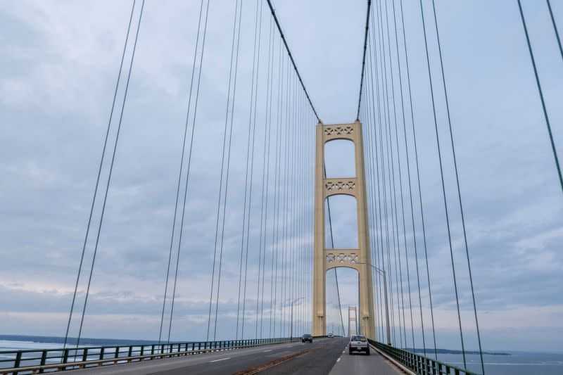 Ice formations near the Mackinac Bridge