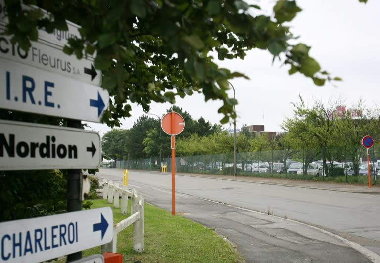 A sign for the IRE (National Institute of Radioelements) in Fleurus, some 60km southeast of Brussels, on August 27, 2008