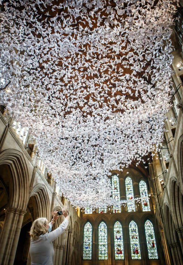 Origami angels installation