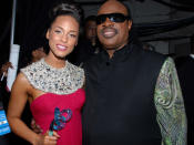 <p>(LtoR) Honoree and musician Alicia Keys and Musician Stevie Wonder backstage during the BET Honors at the Warner Theater on January 12, 2008 in Washington, DC.</p>