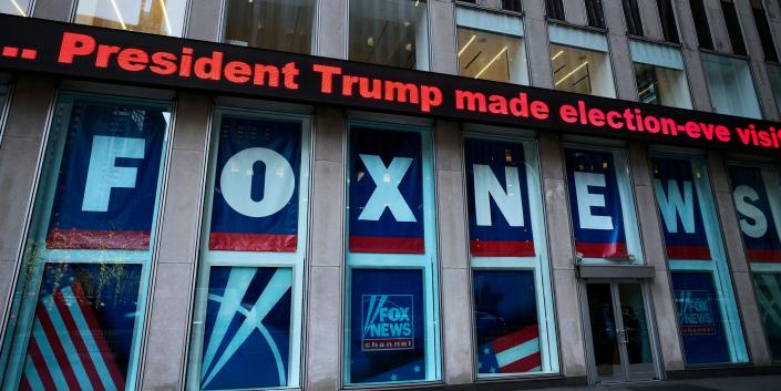 Outside of Fox News studios in New York.