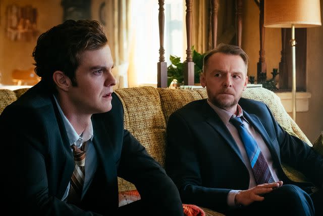 <p>Jan Thijs/Amazon Studios</p> Jack Quaid as Hughie Campbell and Simon Pegg as Hugh Campbell on 'The Boys'.