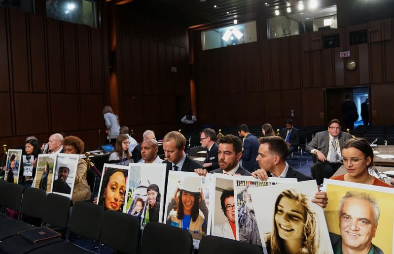 Family members attend as Boeing's Muilenburg testifies before Senate Commerce, Science and Transportation hearing on grounded 737 MAX on Capitol Hill in Washington