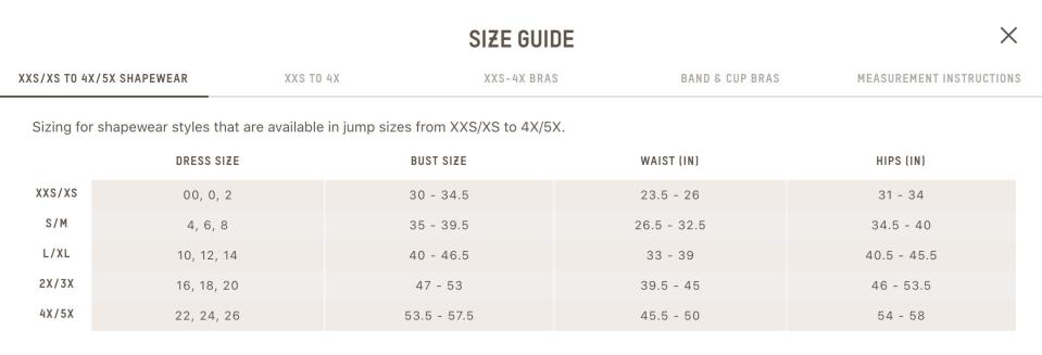 skims maternity size guide