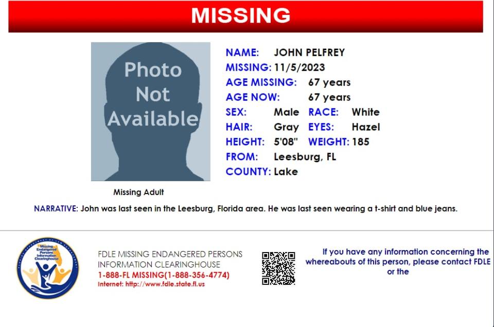 John Pelfrey was last seen in the Leesburg on Nov. 5, 2023.