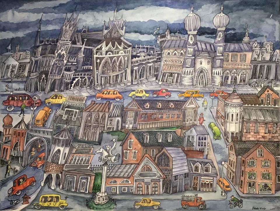 "Busy Metropolis" by the late Middlebury artist Prindle Wissler