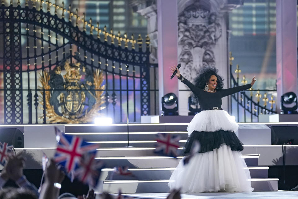 Diana Ross performing at the Platinum Jubilee concert at Buckingham Palace on Saturday, June 4. - Credit: AP