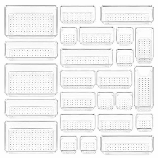 25 PCS Clear Plastic Drawer Organizers Set, Vtopmart 4-Size Versatile