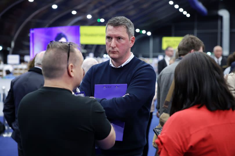 John Finucane pictured as counting begins at the UK general election count in the Titanic Exhibition Centre, Belfast