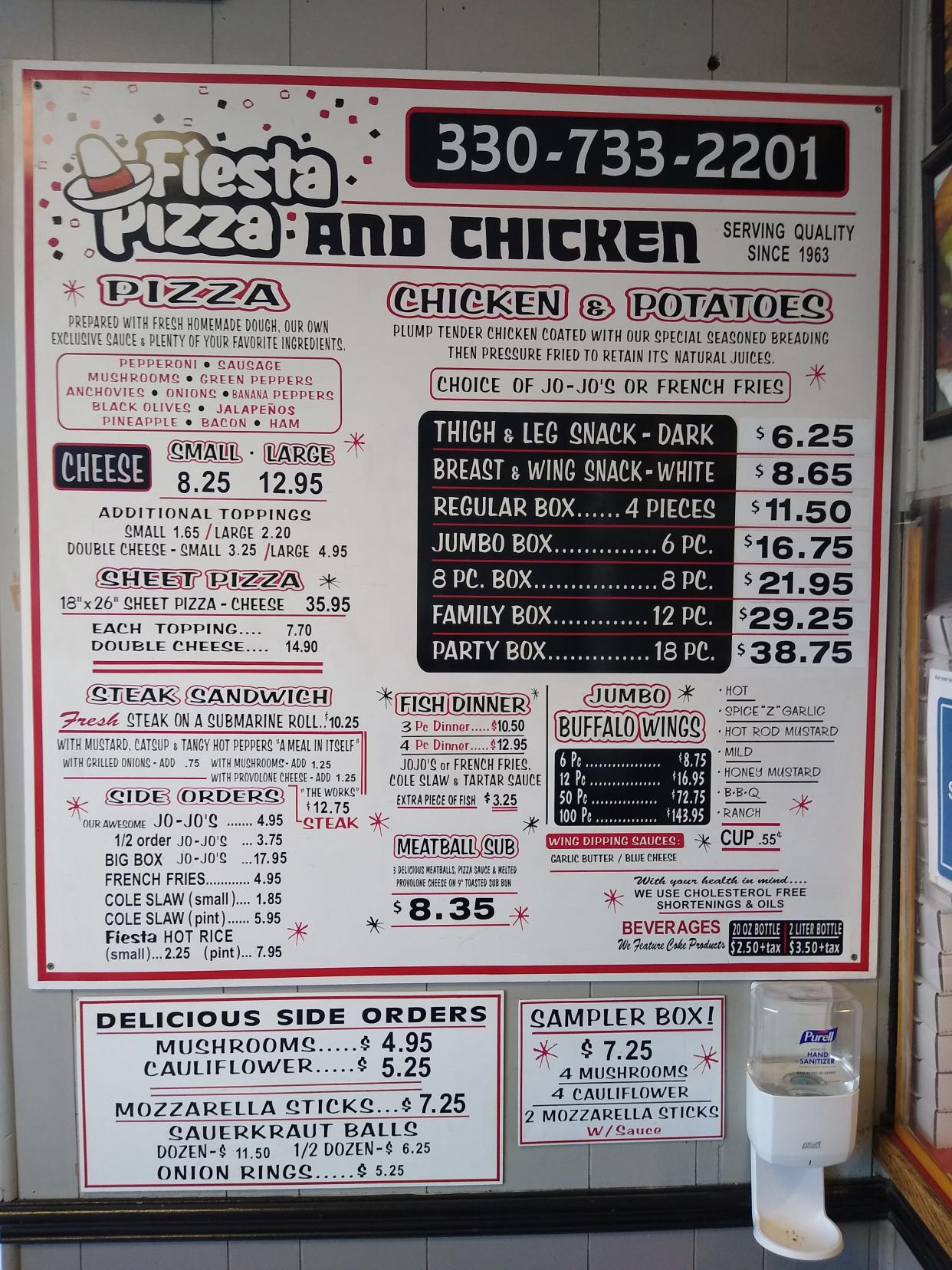 The menu is filled with options at the Goodyear Heights location of Fiesta Pizza and Chicken in Akron.