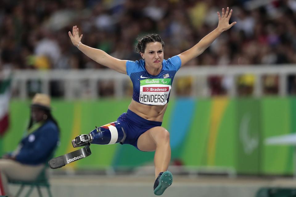 Lacey Henderson competing in the long jump - T42 final at the Rio 2016 Paralympic Games