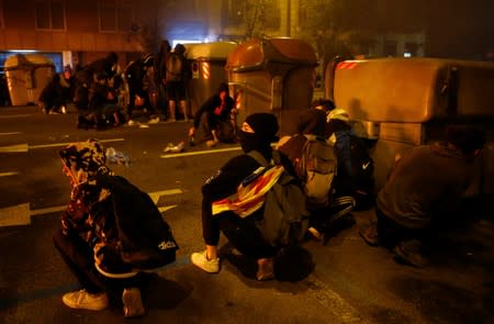 Separatists protest after a verdict in a trial over a banned Catalonia's independence referendum in Barcelona