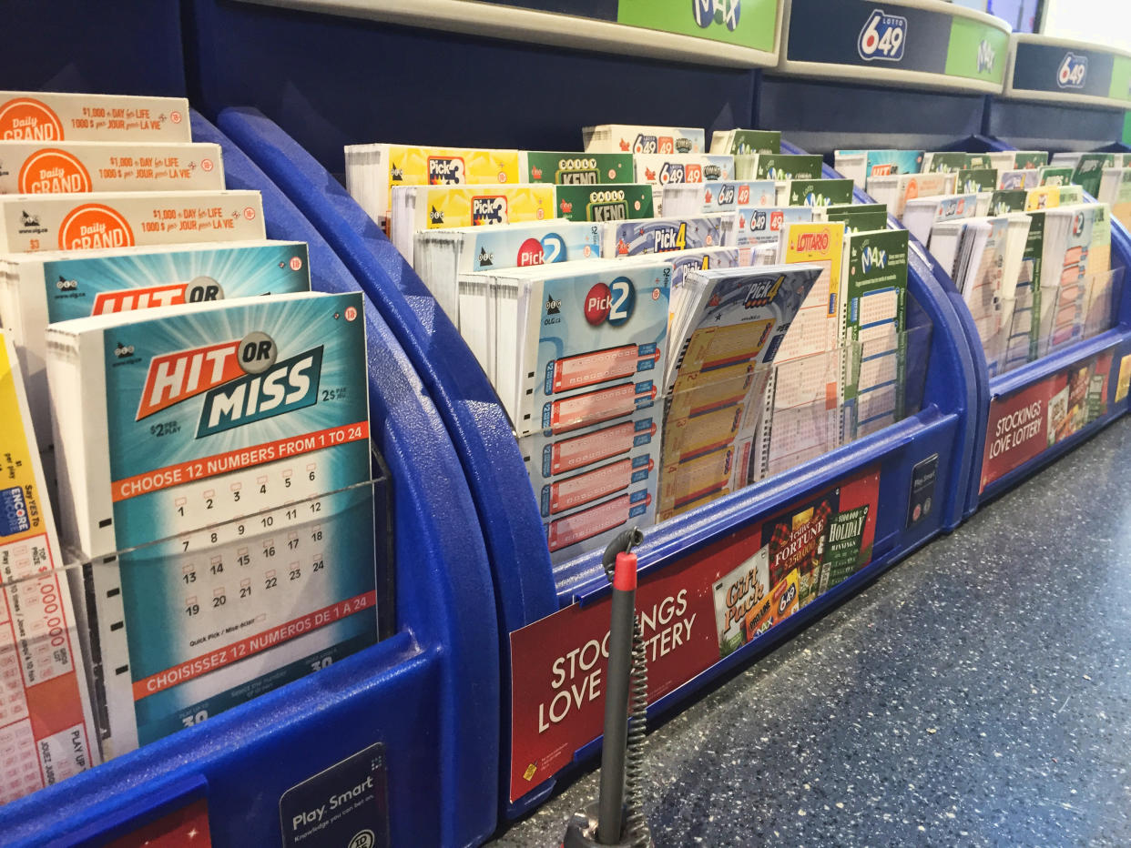 Lottery number selection slips seen at a shop to be selected by lotto players. 