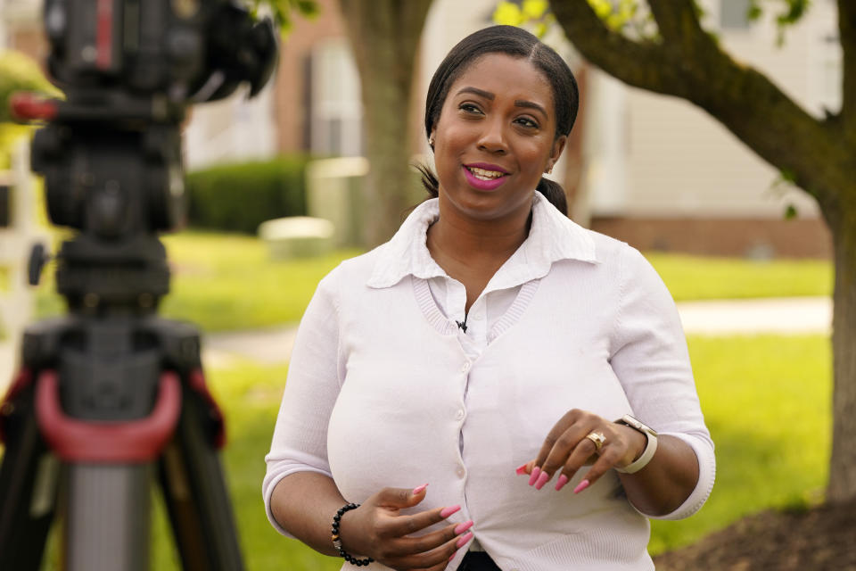 Former Delegate Lashrecse Aird speaks during an interview as she prepares to canvas a neighborhood, Monday, May 22, 2023, in Henrico County, Va. Aird is challenging State Sen. Joe Morrissey in a Democratic primary for a newly redrawn senatorial district. (AP Photo/Steve Helber)