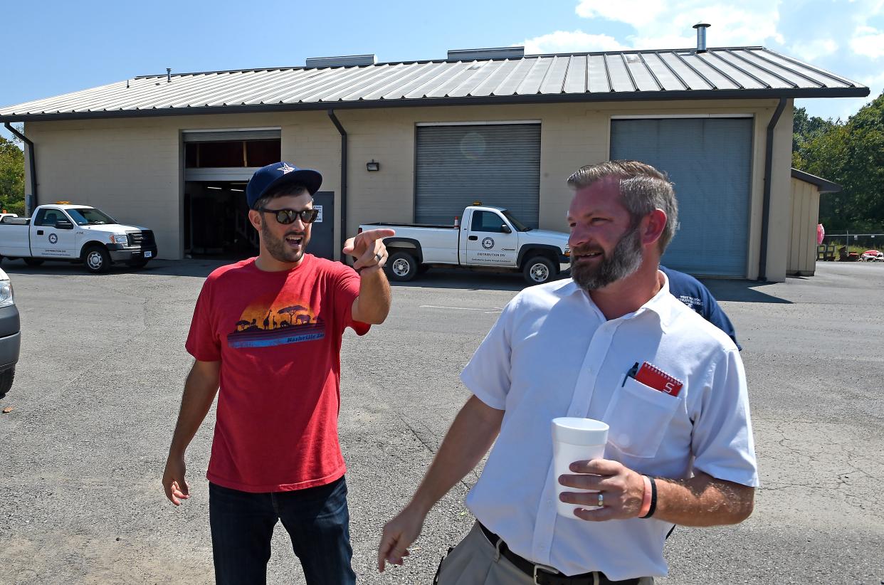 Comedian Nate Bargatze and Michael Clay reminisce about the times they spent together at the West Wilson Utility District in 2001 and 2002. The two quit their water company jobs in 2002 to move to Chicago to launch comedy careers. Wednesday Sept. 14, 2016, in Mt. Juliet, Tenn.