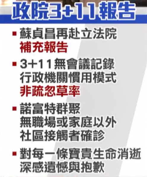 行政院的3+11報告概述（圖／東森新聞）