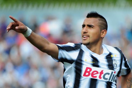 Juventus' Arturo Vidal celebrates after scoring during a Serie A match on April 29. There are 17 places between them in Serie A but Juventus coach Antonio Conte has described Wednesday's visit of lowly Lecce as the most important match of the season