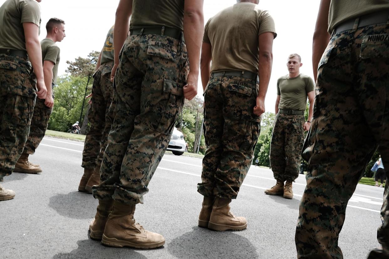 Members of the US Marine Corps (USMC) return from a run in Brooklyn's Prospect Park: Spencer Platt/Getty Images