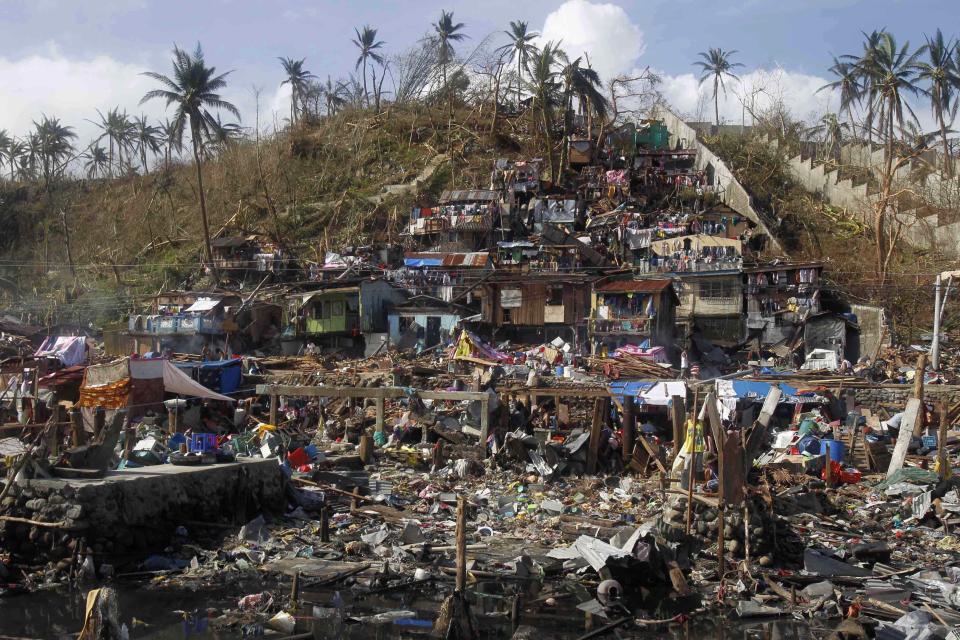 Houses living near the sea devastated by super typhoon Haiyan are seen in Tacloban