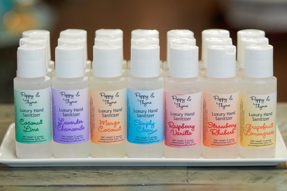 During the pandemic, Poppy & Thyme sold many unique kinds of sanitizer.  The sanitizer is made in the shop in downtown Menomonee Falls.