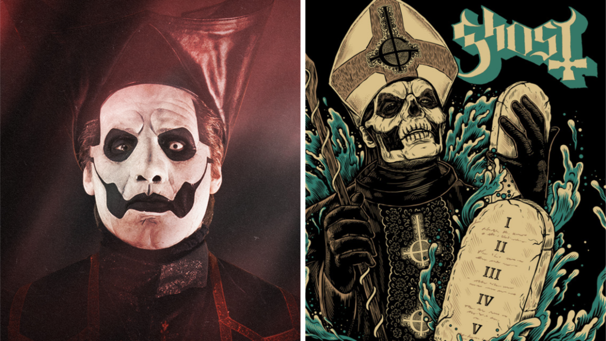  Photos of Papa Emeritus IV and Ghost's 13 Commandments album. 