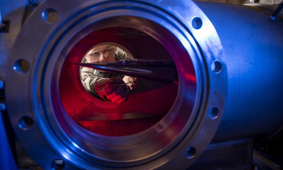 A service member conducts research on hypersonic vehicles at the US Air Force Academy’s department of aeronautics, in Colorado Springs, Colorado, in 2019.