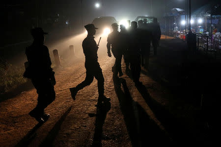 FILE PHOTO: Soldiers of Karen National Union (KNU) prepare for the 70th anniversary of Karen National Revolution Day in Kaw Thoo Lei, Kayin state, Myanmar January 31, 2019. REUTERS/Ann Wang/File Photo