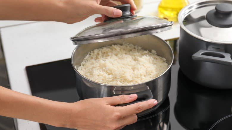 rice cooking on stove