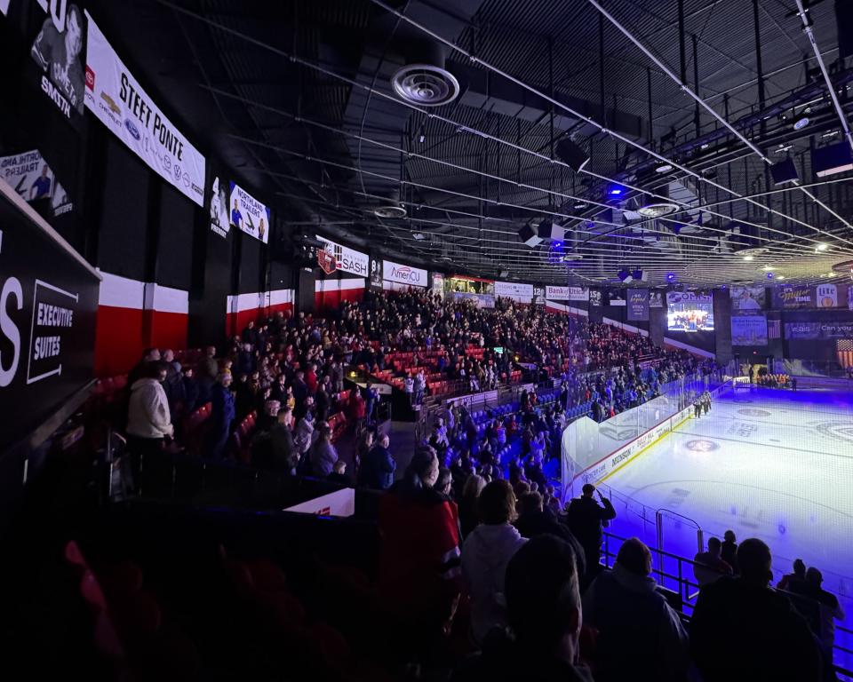 An interior view of the Adirondack Bank Center in Utica, NY.