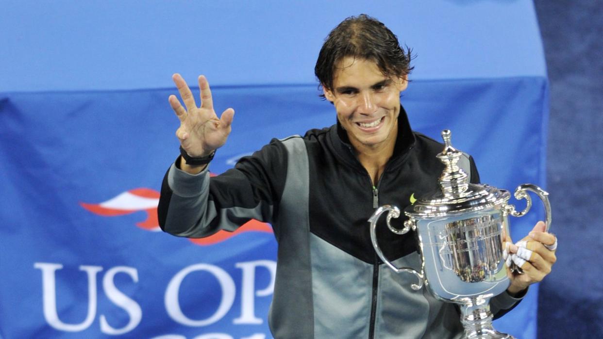 rafael nadal of spain holds the champion