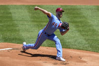 Philadelphia Phillies starting pitcher Zack Wheeler throws the ball during the first inning of a baseball game against the Milwaukee Brewers, Thursday, May 6, 2021, in Philadelphia. (AP Photo/Derik Hamilton)