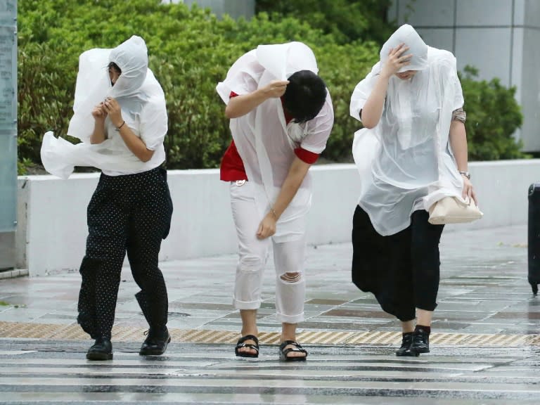 Strong winds hit the city of Nagoya as Typhoon Jebi made landfall