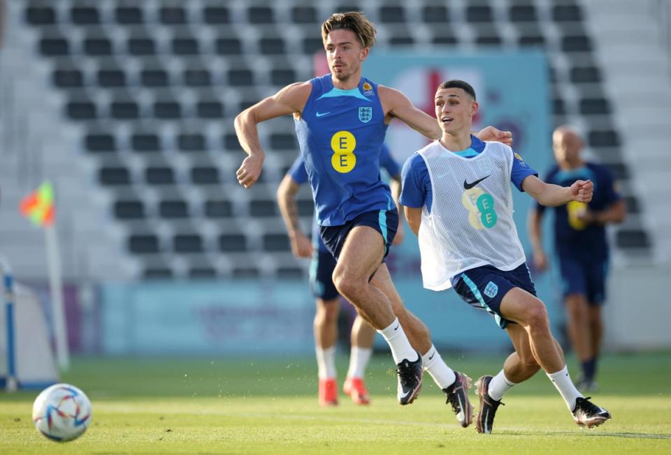 Jack Grealish and Phil Foden in England training (The FA via Getty Images)