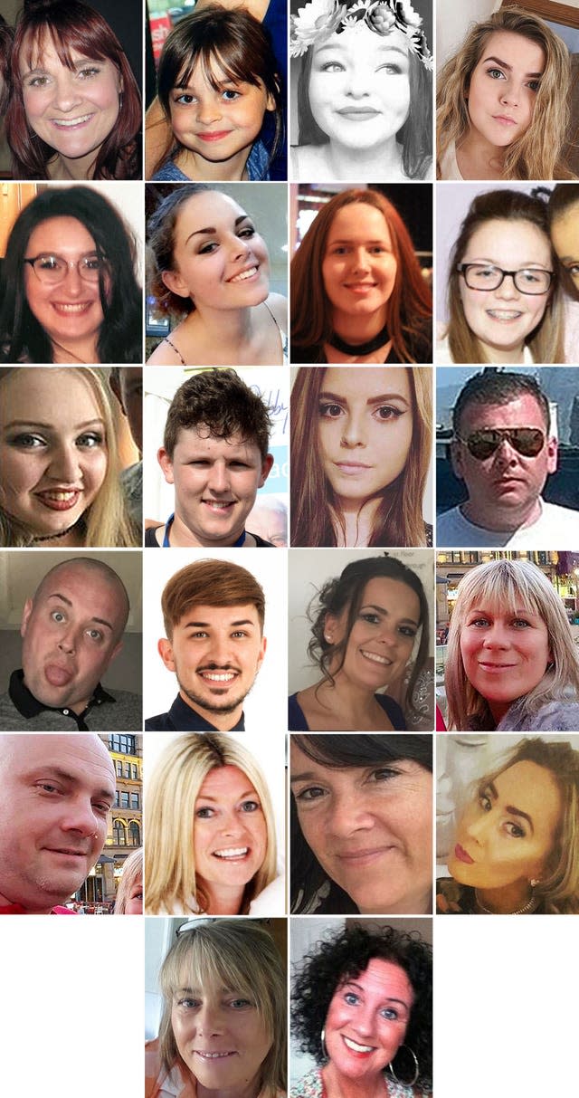 The 22 victims of the terrorist attack at the Ariana Grande concert at the Manchester Arena in May 2017 