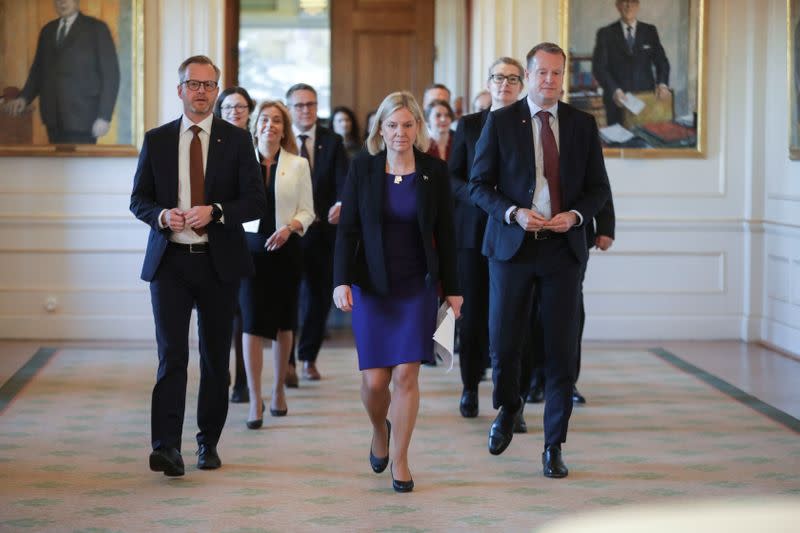Sweden's Prime Minister Magdalena Andersson presents her team of new ministers