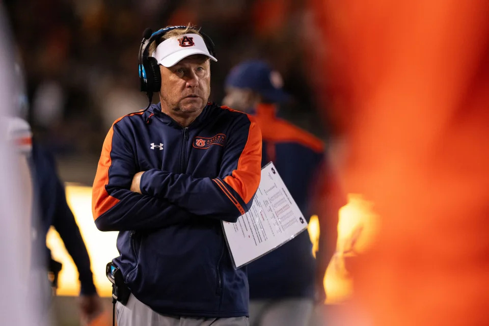 Auburn football coach Hugh Freeze during a game between the Tigers and the California Golden Bears at California Memorial Stadium on Sept. 9, 2023.