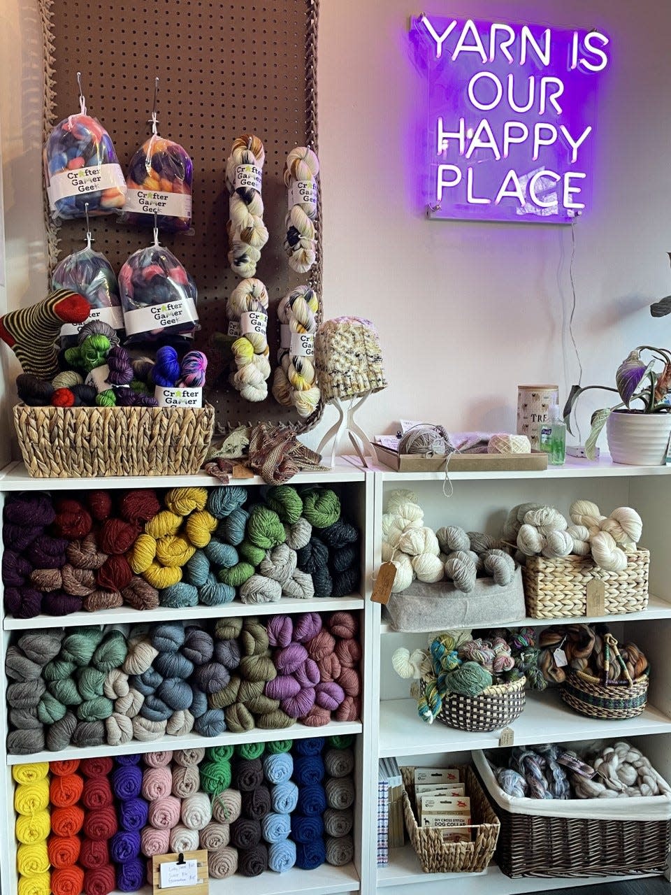 Some of the crafting materials for sale at The Yarn Farm Kingston.