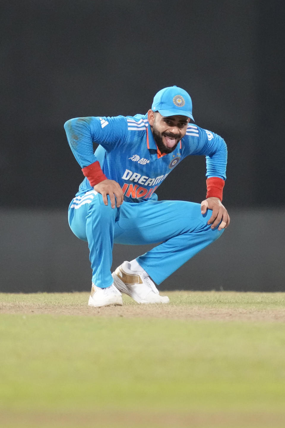 India's Virat Kohli reacts as he fields during the Asia Cup cricket match between Sri Lanka and India in Colombo, Sri Lanka, Tuesday, Sept. 12, 2023. (AP Photo/Eranga Jayawardena)