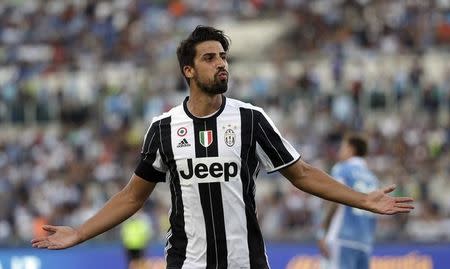 Football - Soccer - Lazio v Juventus - Italian Serie A - Olympic Stadium, Rome, Italy - 27/08/16. Juventus' Sami Khedira celebrates after scoring against Lazio. REUTERS/Max Rossi