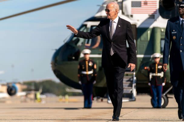 PHOTO: President Joe Biden boards Air Force One at Andrews Air Force Base, Md., Oct. 6, 2022. (Andrew Harnik/AP)
