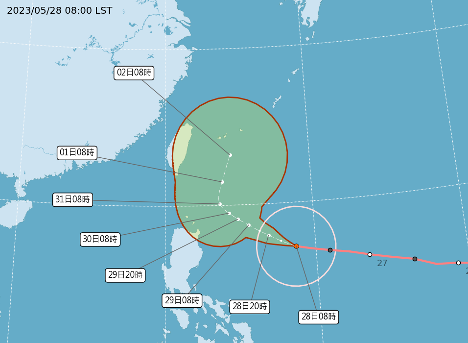 氣象局發布的颱風路徑潛勢預報。（圖／翻攝自中央氣象局）
