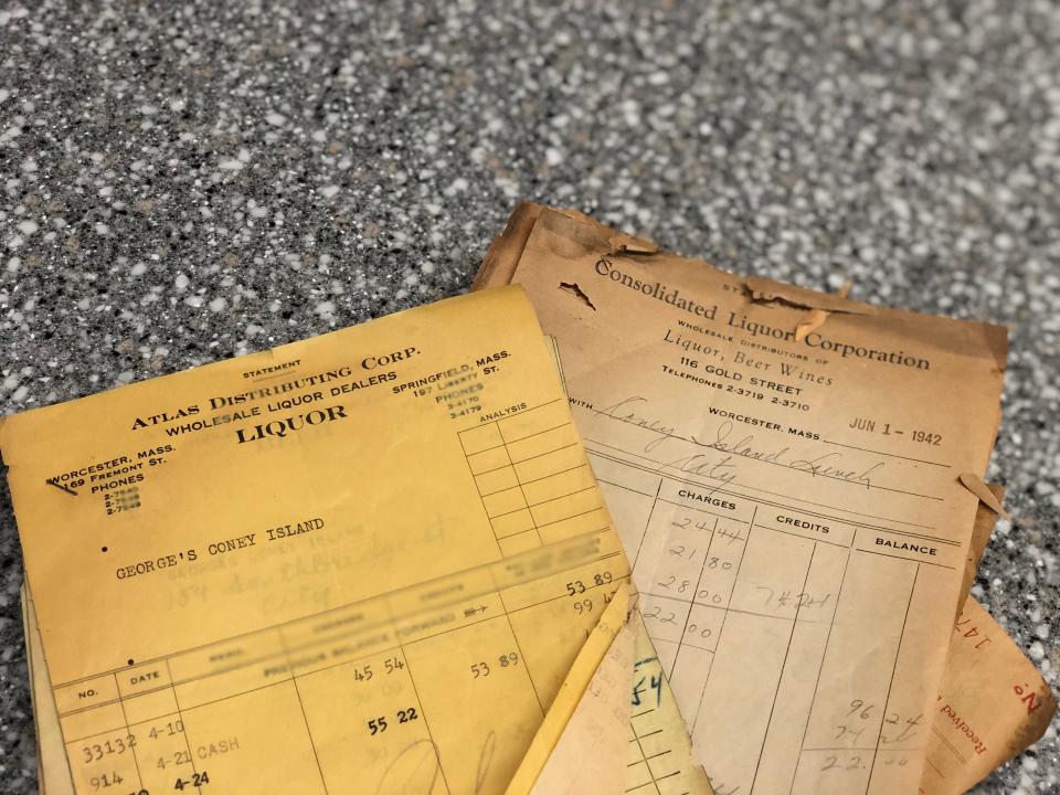 Kathryn Tsandikos, Coney Island's owner, has kept the old invoices showing the many spirits, wines and beers Coney Island ordered during the 1930s and '40s for its barroom.