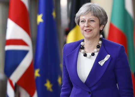 Britain's Prime Minister Theresa May arrives at a European Union leaders summit in Brussels, Belgium, March 22, 2018. REUTERS/Francois Lenoir