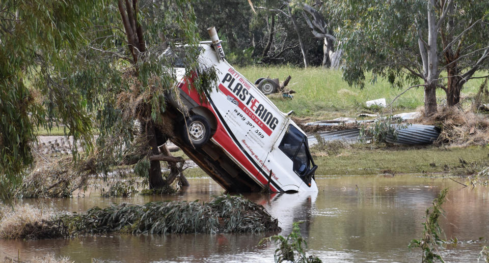 A truck in flood waters in Eugowra in Central West NSW.